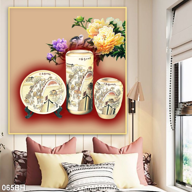 Tranh bình hoa cổ 065BH