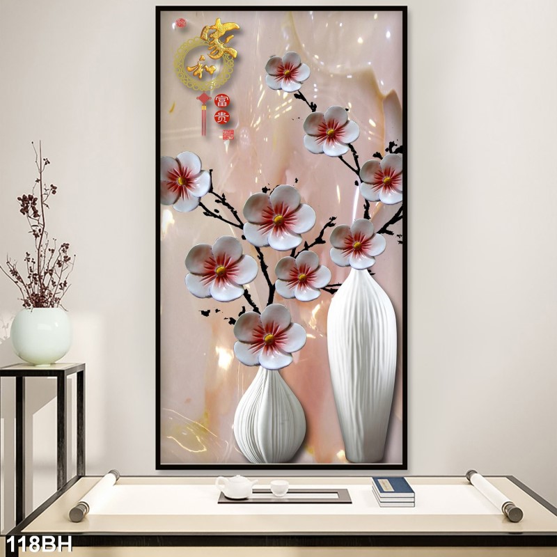 Tranh bình hoa cổ 118BH