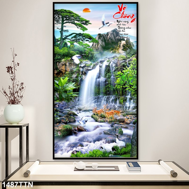 Tranh thác nước, phong thủy 1487TTN