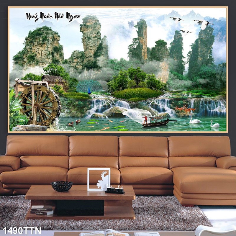Tranh thác nước, phong thủy 1490TTN