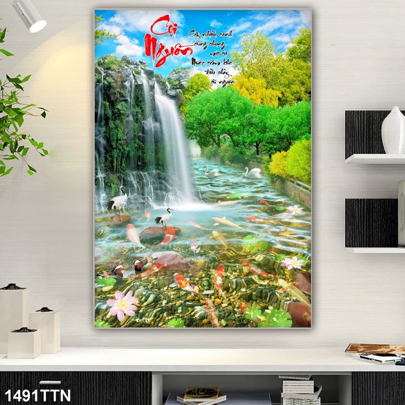 Tranh thác nước, phong thủy 1491TTN