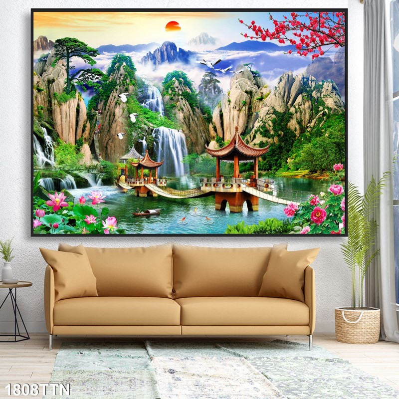 Tranh thác nước, phong thủy 1808TTN