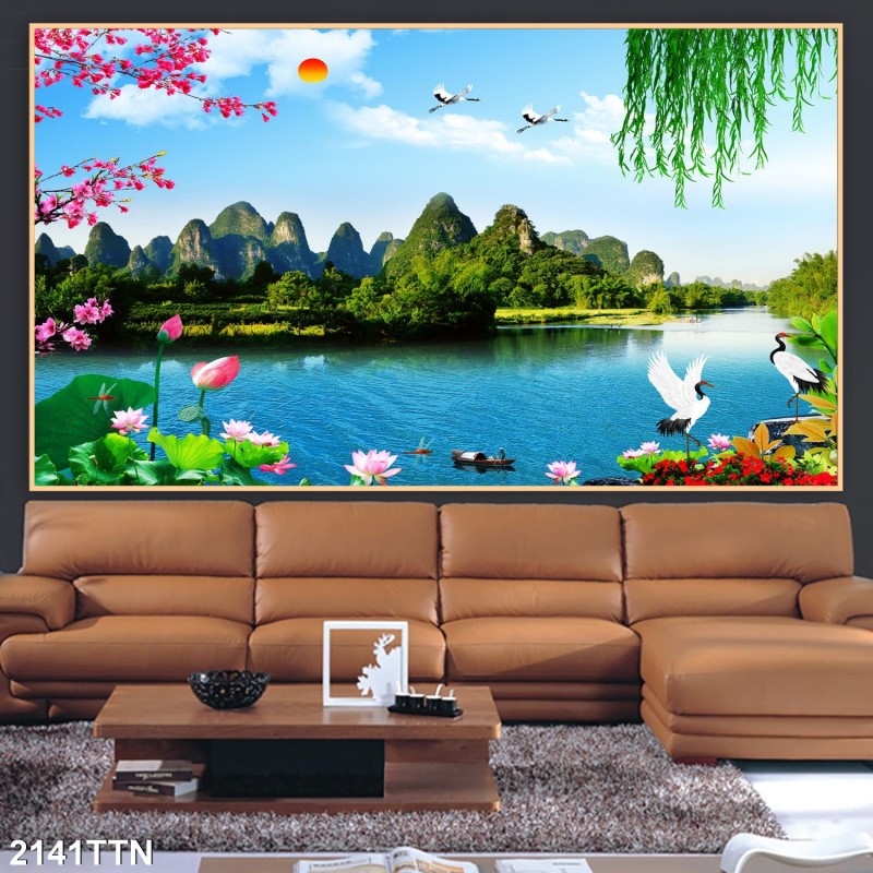 Tranh thác nước, phong thủy 2141TTN