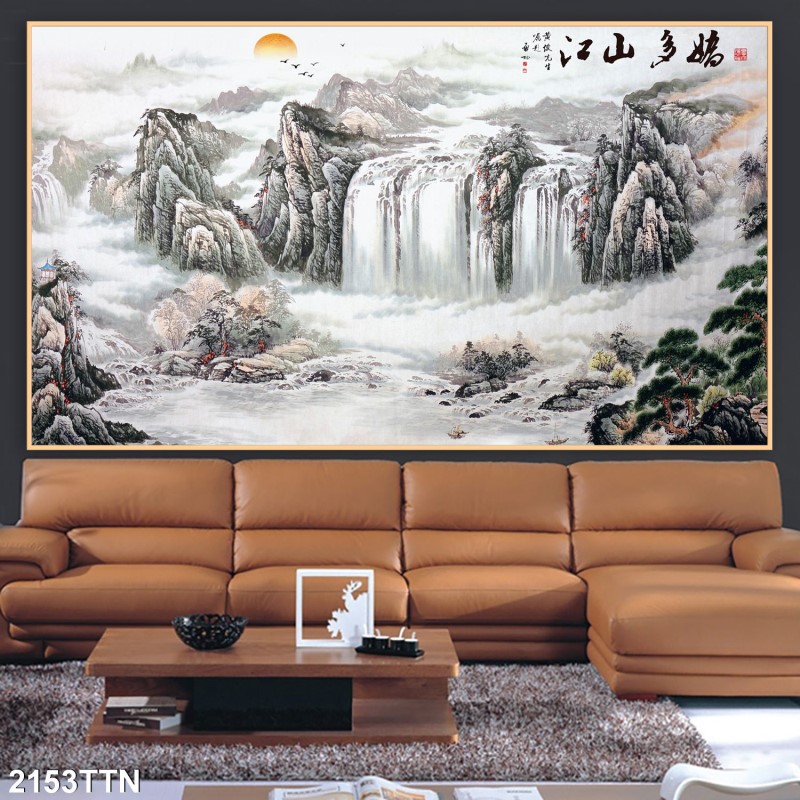 Tranh thác nước, phong thủy 2153TTN