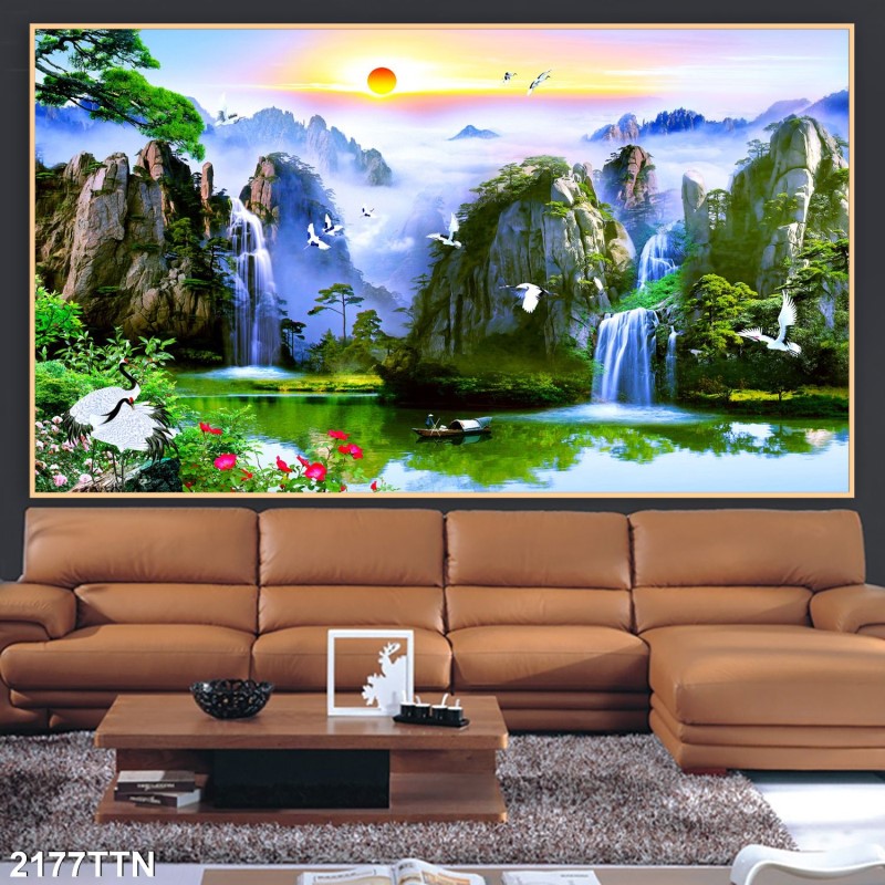 Tranh thác nước, phong thủy 2177TTN