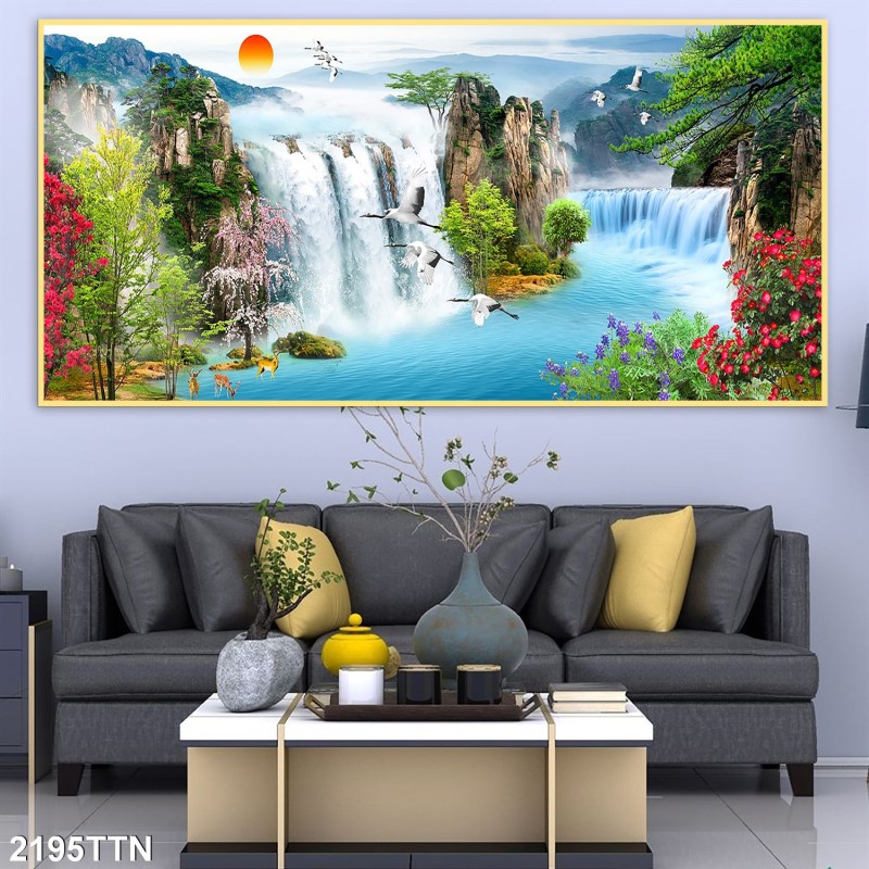 Tranh thác nước, phong thủy 2195TTN