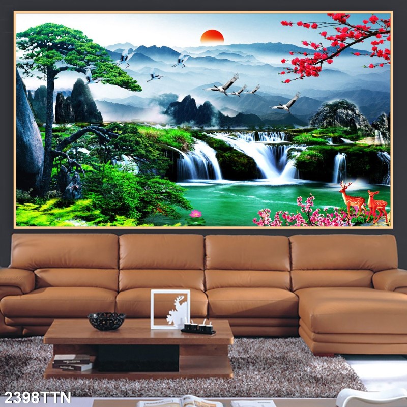 Tranh thác nước, phong thủy 2398TTN