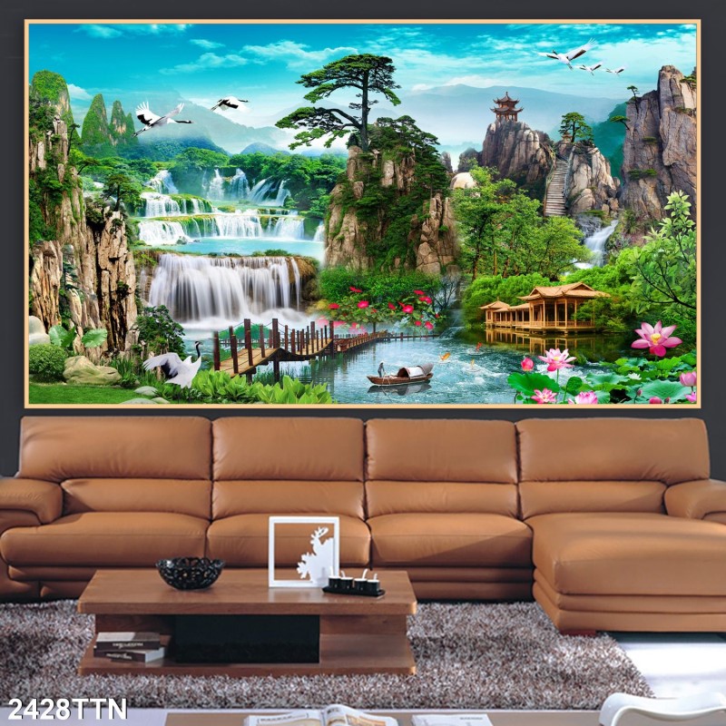 Tranh thác nước, phong thủy 2428TTN