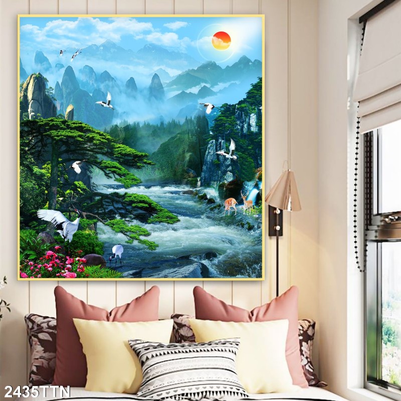 Tranh thác nước, phong thủy 2435TTN