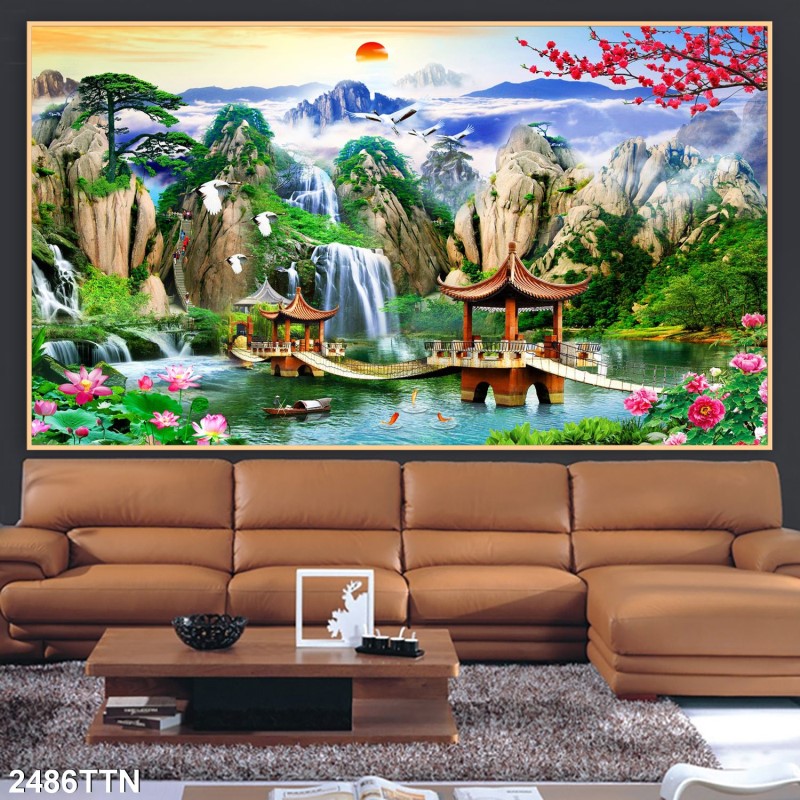 Tranh thác nước, phong thủy 2486TTN