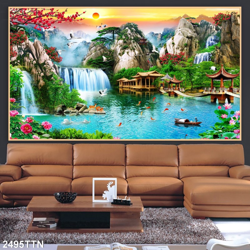 Tranh thác nước, phong thủy 2495TTN