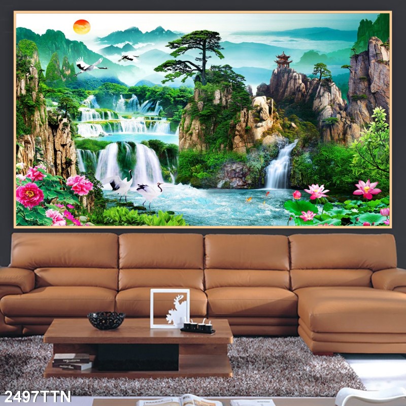 Tranh thác nước, phong thủy 2497TTN