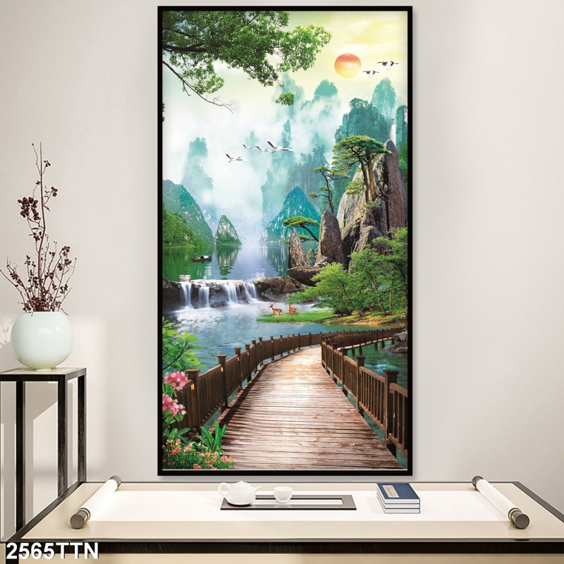 Tranh thác nước, phong thủy 2565TTN