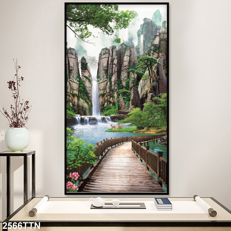 Tranh thác nước, phong thủy 2566TTN