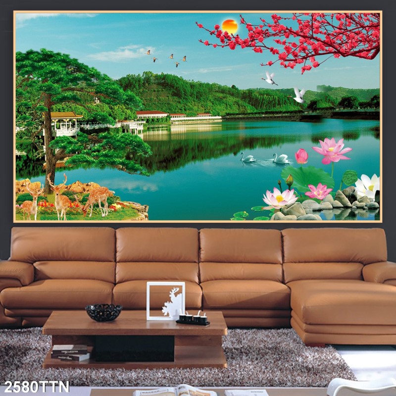 Tranh thác nước, phong thủy 2580TTN
