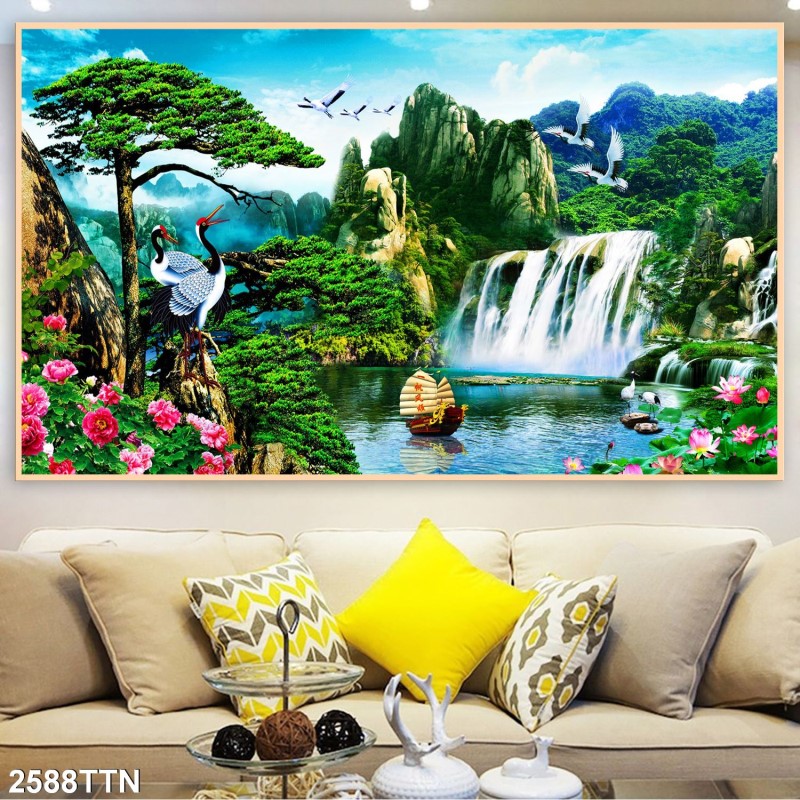 Tranh thác nước, phong thủy 2588TTN