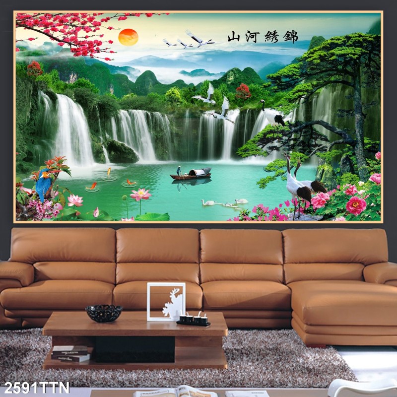 Tranh thác nước, phong thủy 2591TTN
