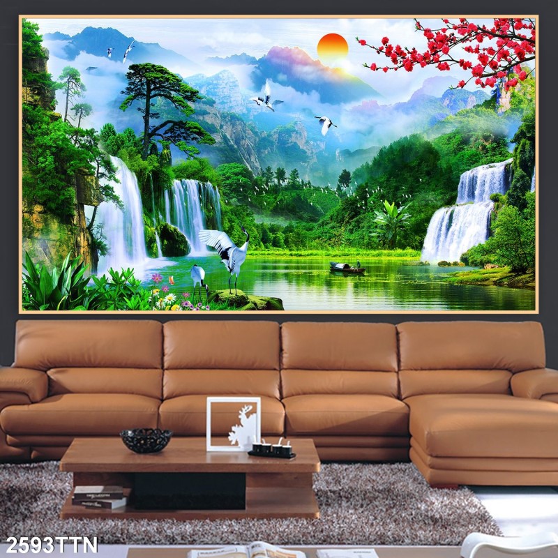 Tranh thác nước, phong thủy 2593TTN