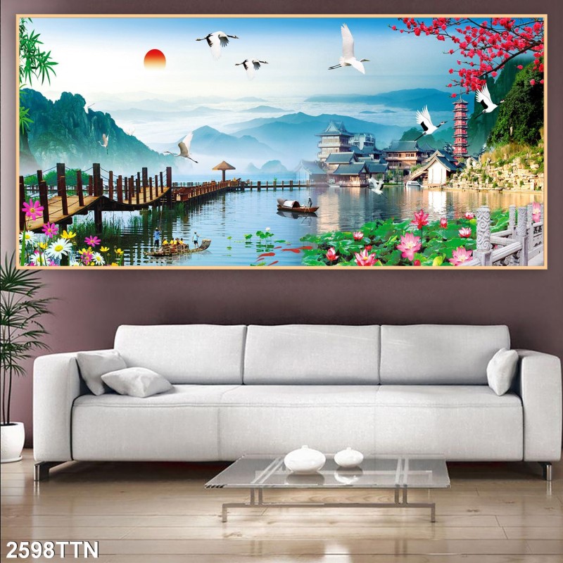 Tranh thác nước, phong thủy 2598TTN