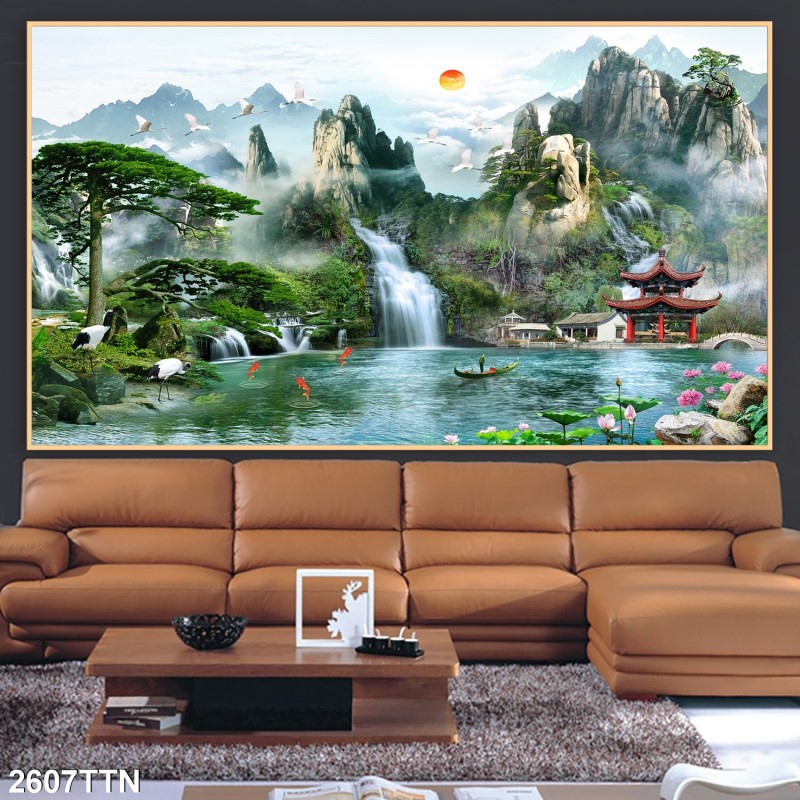Tranh thác nước, phong thủy 2607TTN