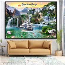 Mẫu Tranh thác nước, phong thủy mã số 1532TTN