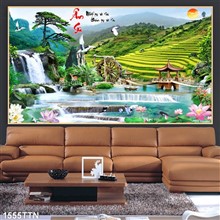 Mẫu Tranh thác nước, phong thủy mã số 1555TTN