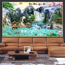 Mẫu Tranh thác nước, phong thủy mã số 1558TTN
