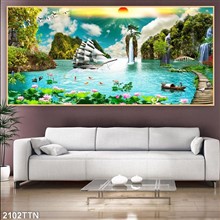 Mẫu Tranh thác nước, phong thủy mã số 2102TTN