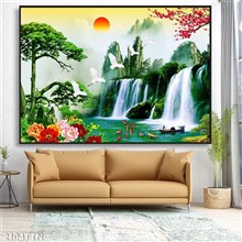 Mẫu Tranh thác nước, phong thủy mã số 2104TTN