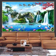 Mẫu Tranh thác nước, phong thủy mã số 2303TTN