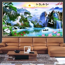 Mẫu Tranh thác nước, phong thủy mã số 2307TTN