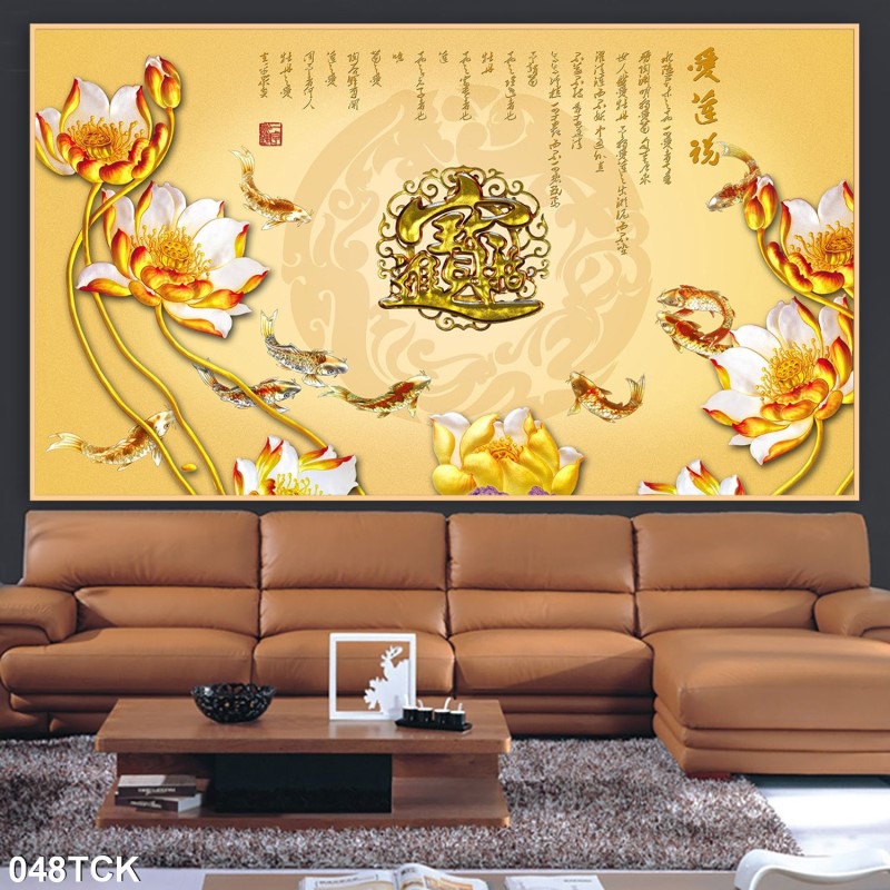 Tranh hoa sen,Cá Koi, cá chép 048TCK