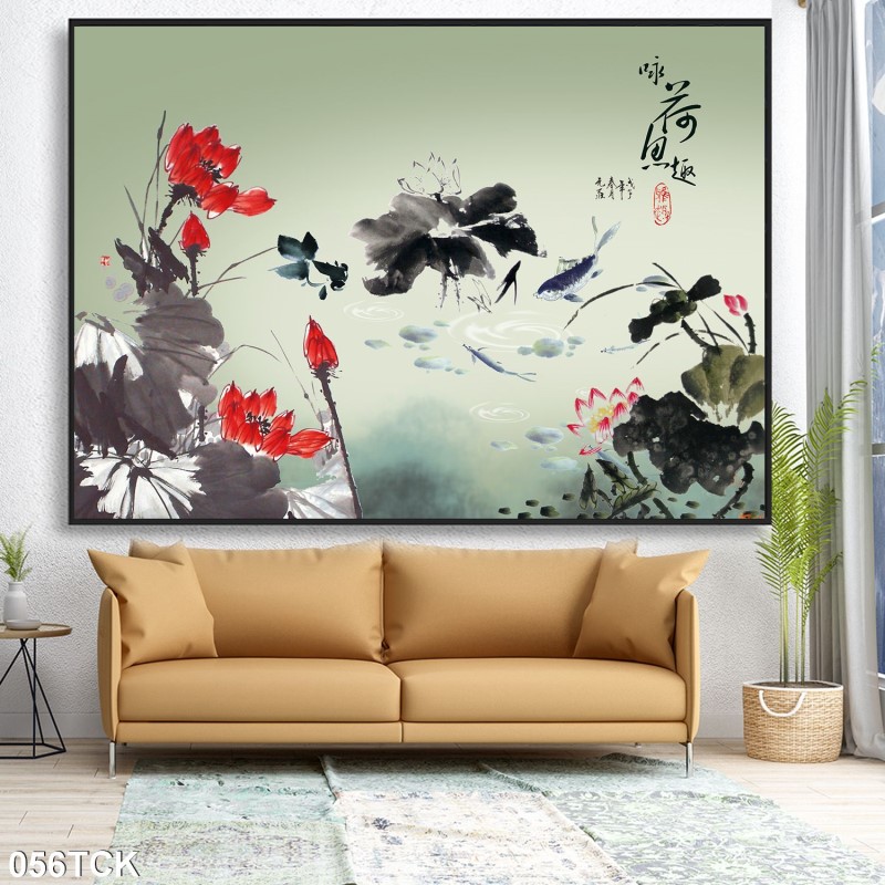 Tranh hoa sen,Cá Koi, cá chép 056TCK