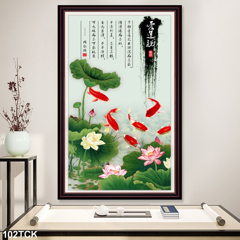 Tranh hoa sen,Cá Koi, cá chép 102TCK