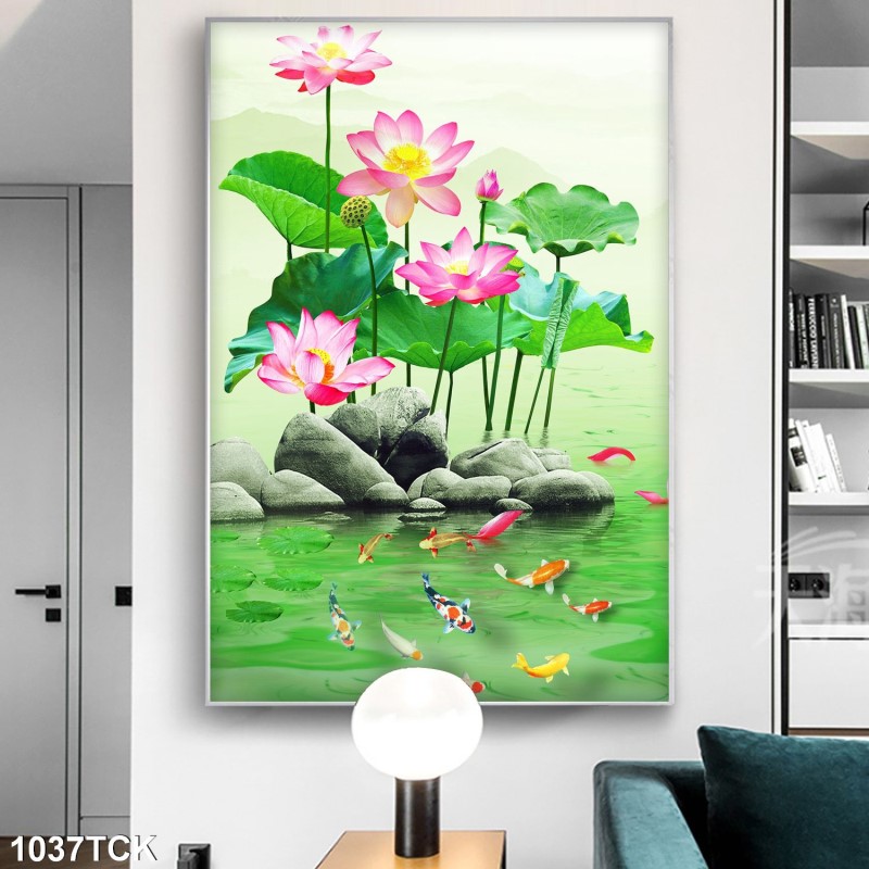 Tranh hoa sen,Cá Koi, cá chép 1037TCK
