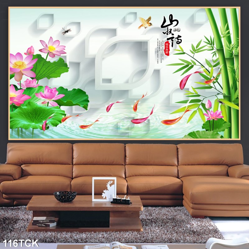 Tranh hoa sen,Cá Koi, cá chép 116TCK