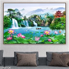 Mẫu Tranh hoa sen,Cá Koi, cá chép mã số 1264TCK